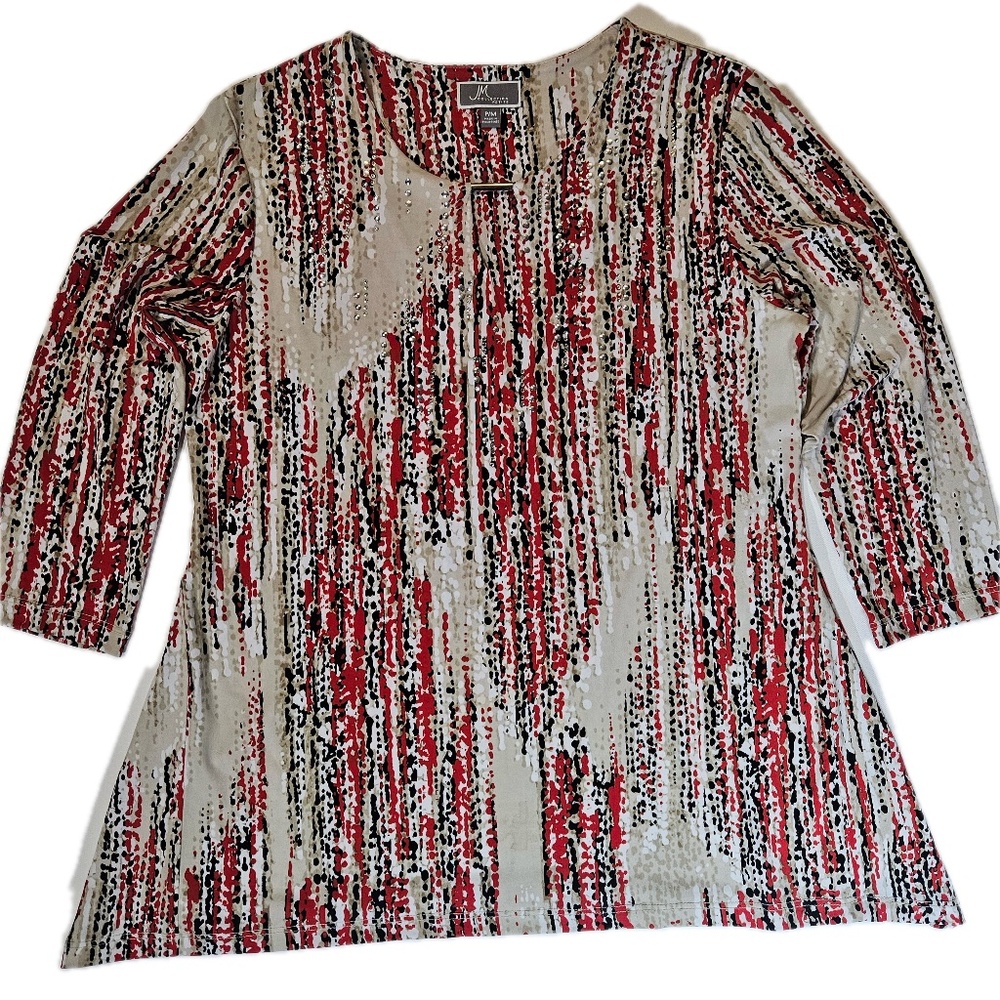JM Collection Top Womens Medium 3/4 Sleeve Pullover‎ Petite Shirt Blouse Stretch